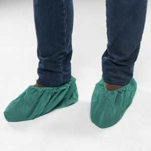 Calzas cubrezapatos verdes desechables de tejido sin tejer, bolsa de 100 unidades, 35 gramos por metro cuadrado