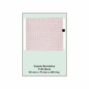 Block papel térmico Esaote modelo P80, 90mm x 70mm, 400 hojas, cuadrícula roja, caja 20 unidades, ref 0553100