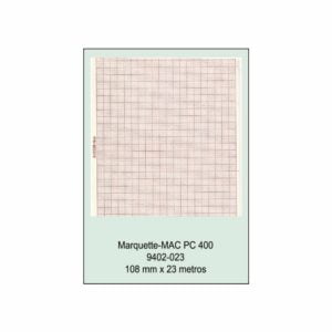 Rollo papel térmico GE Hellige Marquette modelo MAC PC 9402-023 9472-006 medida 108mm x 23mts color rojo