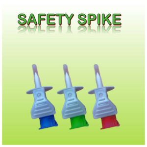 Cánula de extracción e inyección ergonómica con filtro de ventilación de 5 µm, color azul, sistema Safety Spike, diseño sin látex PVC ni DEHP