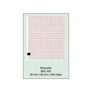 Block papel térmico GE Hellige Marquette modelo MAC 400, medidas 80x90mm, 360 hojas, cuadricula roja, caja de 10 unidades