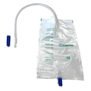 Bolsa para pierna no esteril 750ml con válvula antiretorno y válvula de salida P/P, tubo PVC transparente 45cm, escala medidora y cintas sujeción