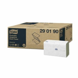 Toalla de mano Tork doblada en V blanca 23x23 cm, pack 250 unidades, flushable