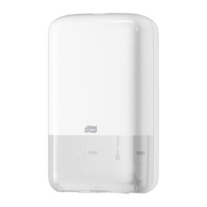 Dispensador Tork serie 556000 color blanco para papel higiénico plegado, medidas 271x159x128mm