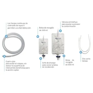 Drenaje redondo de silicona 12CH con bolsa de 350 ml para drenaje quirúrgico