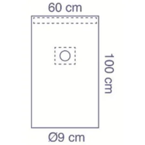 Paño fenestrado estéril de polietileno transparente mate 100 x 60 cm con fenestración adhesiva circular de 9 cm - Ref. 8461CE (gama Invisishield)