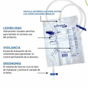 Bolsa de orina COLSCS de 2000 ml estéril, sistema cerrado con válvula de retención y grifo de vaciado