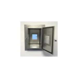 Ventanilla transmural blindada PassShield modelo CAH-VT-2PB con 2mm plomo para paso de material en medicina nuclear