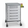 Carro para servicio resonancia magnetica multifuncional con 6 cajones y bandeja lateral, estructura acero inoxidable AISI-304 y ruedas antiestaticas