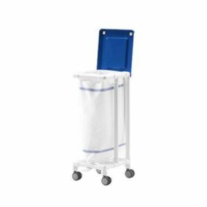 Cesto individual resistente para lavandería médica MRI, dimensiones 505x400x1005 mm, acero con recubrimiento antimicrobiano, ruedas giratorias con bloqueo, compatible hasta 3 tesla