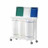 Cesto triple resistente para lavandería médica con ruedas, dimensiones Largo 505 mm Ancho 1065 mm Alto 1005 mm, compatible con equipos de resonancia magnética hasta 3 tesla