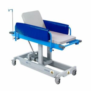 Camilla A-magnética pediátrica con altura fija, barras laterales abatibles y topes protectores para resonancia magnética MRI