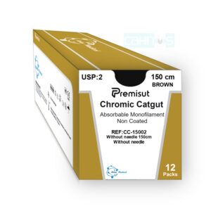 Sutura absorbible monofilamento catgut crómico sin aguja color marrón longitud 150cm USP 2