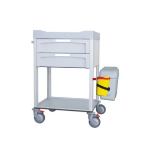 Carro de curas de cajones en ABS con estructura de acero galvanizado y aluminio, diseñado para hospitales y enfermería