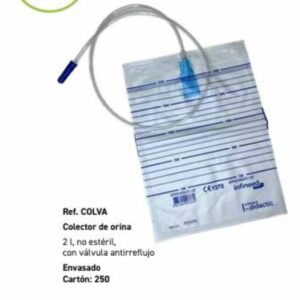 Bolsa de orina COLVA 2000 ml con válvula de retención y ojalos de fijación reforzados