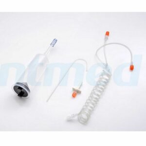 Jeringa medio contraste 200 ml con conexión Y y tubo Quick File para injectores Medtron Injektron 82 MRT modelo 400301B, compatible con resonancia magnética y tomografía computerizada.