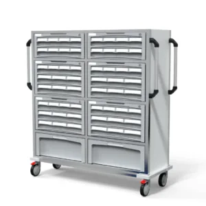 Carro Nodriza CMLP-F-C-NOD para transporte medicamentos hospitales con maletas desmontables y empujadores ergonómicos