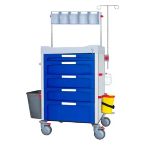 Carro de anestesia hospitalario con cajones regulables y ruedas con freno, modelo CMLP-F-DNOV-K23