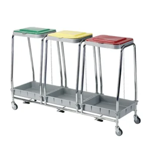 Carro de ropa sucia CMLP-F-LP-580 de acero inoxidable con tapa, pedal y 4 ruedas giratorias para hospital y geriátrico