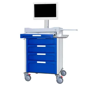 Carro de telemedicina modelo CMLP-F-DNOVMED-1-3-1-AZ con monitor y teclado antibacterial para hospital