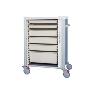 Carro multifuncional hospitalario acero inoxidable con puerta persiana y 4 ruedas para transporte de instrumental y medicamentos