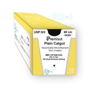 Sutura Absorbible Monofilamento CATGUT SIMPLE PLAIN 3/8 Triangular DS12mm  5/0 Amarillo 45cm