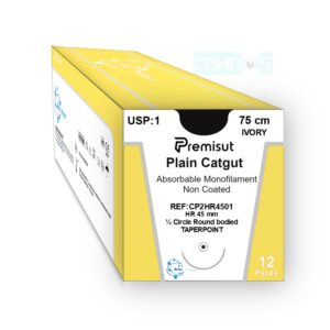 Sutura absorbible CATGUT monofilamento amarillo aguja 1/2 circular HR45mm 75cm para cirugia general tejidos blandos