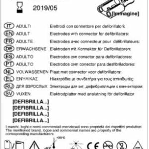 Electrodo desfibrilador adulto radiotransparente con cable exterior. Parches para desfibrilador compatibles con la marca Metrax Primedic.