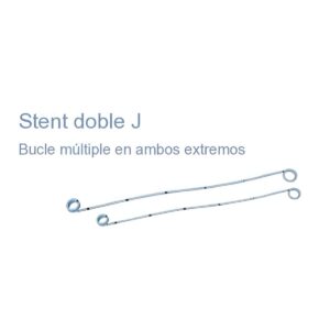 Stent doble J con bucle múltiple en ambos extremos, CG con abrazadera y alambre guía (amarillo).