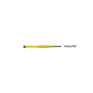 Electrodo de electrocirugía desechable recubierto de teflón con esfera de 4 mm de diámetro, modelo de 70 mm, presentado en caja con 24 unidades.