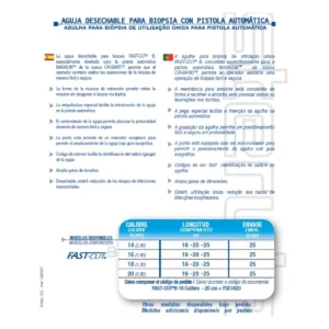FASTCUTB20 Aguja desechable para Biopsia con Pistola Automatica Tipo B 20G 2