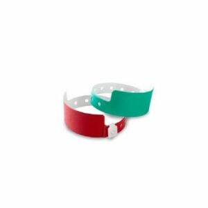 Brazalete de identificación adulto de PVC sin bolsillo y liso, color blanco, medidas 250 mm, sistema de impresión por calor para códigos y logotipos