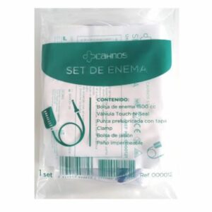 Set de enema marca Cahnos 1500 ml con bolsa, tubo y válvula unidireccional