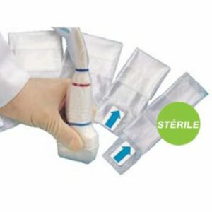 Kit funda superficial sonda ecógrafo tacto suave sin latex PoliCover TM  estéril Medidas 15x244cm.