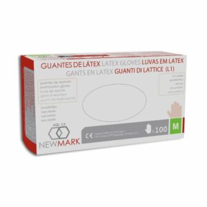 Guante de Latex sin Polvo marca New Mark Talla G. Precio de 100 unidades.