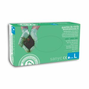 Guante de Nitrilo  Marca Sanic color Verde Biodegradables Talla G. Precio de 100 unidades.