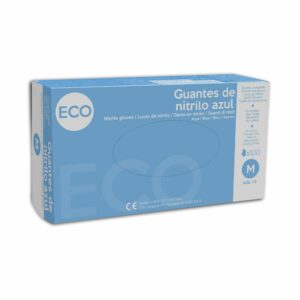 Guante de Nitrilo Marca Eco Sanyc color Azul Talla G. Precio de 100 unidades.