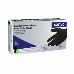 Guante de Nitrilo Marca Sanyc color Negro  Talla P. Precio de 100 unidades.