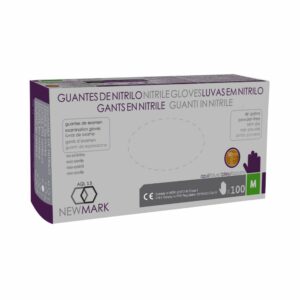 Guante de Nitrilo  Marca New Mark color Azul 30 cm Talla XG. Precio de 100 unidades.