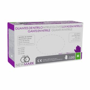 Guante de Nitrilo Marca New Mark color Azul  Sensitive Talla P. Precio de 100 unidades.
