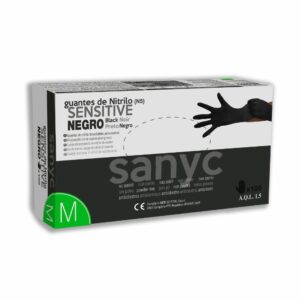 Guante de Nitrilo Marca Sanyc color Negro Sensitive Talla G Precio de 100 unidades.