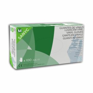 Guante de Vinilo sin Polvo Marca Sanyc.Talla XG. Precio de 100 unidades.