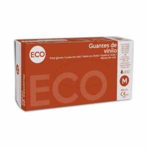 Guante de Vinilo sin Polvo Marca Eco Sanyc. Talla P. Precio de 100 unidades.