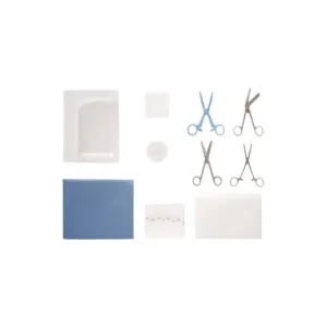 Set de ginecologia y obstetricia con tijeras mantilla paño gasas pinzas kocher compresa recipiente