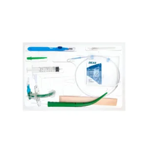 Kit de dilatación percutánea con técnica Ciaglia, indicado para traqueostomía estándar, cricotirotomía, coniotomía o laringotomía. Incluye tubo de traqueostomía estándar de 7 mm con brida fija y dilatador de 38 Fr.