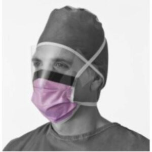 Mascarilla quirúrgica resistente a fluidos con pantalla facial morada, caja de 25 unidades