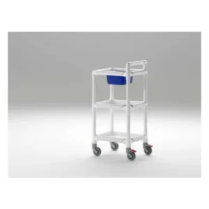 Carro auxiliar con ruedas RM compatible, modelo con 3 bandejas y batea encastrada, estructura resina blanca, movilidad con ruedas amagneticas de 100mm