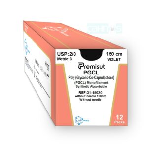 Sutura absorbible monofilamento PGCL CAPROLACTONA POLYGLECAPRONE 25 sin aguja USP 2/0 color violeta longitud 150cm