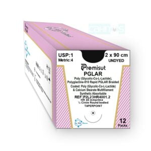 Sutura absorbible multifilamento PGLAR PRIME aguja 1/2 circulo HR40 punta cónica acanalada poliglactina 910 incolora