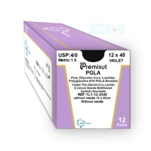 Hilo de sutura absorbible multifilamento PGCL poliglactina 910 sin aguja calibre 4/0 color violeta longitud 12x45cm